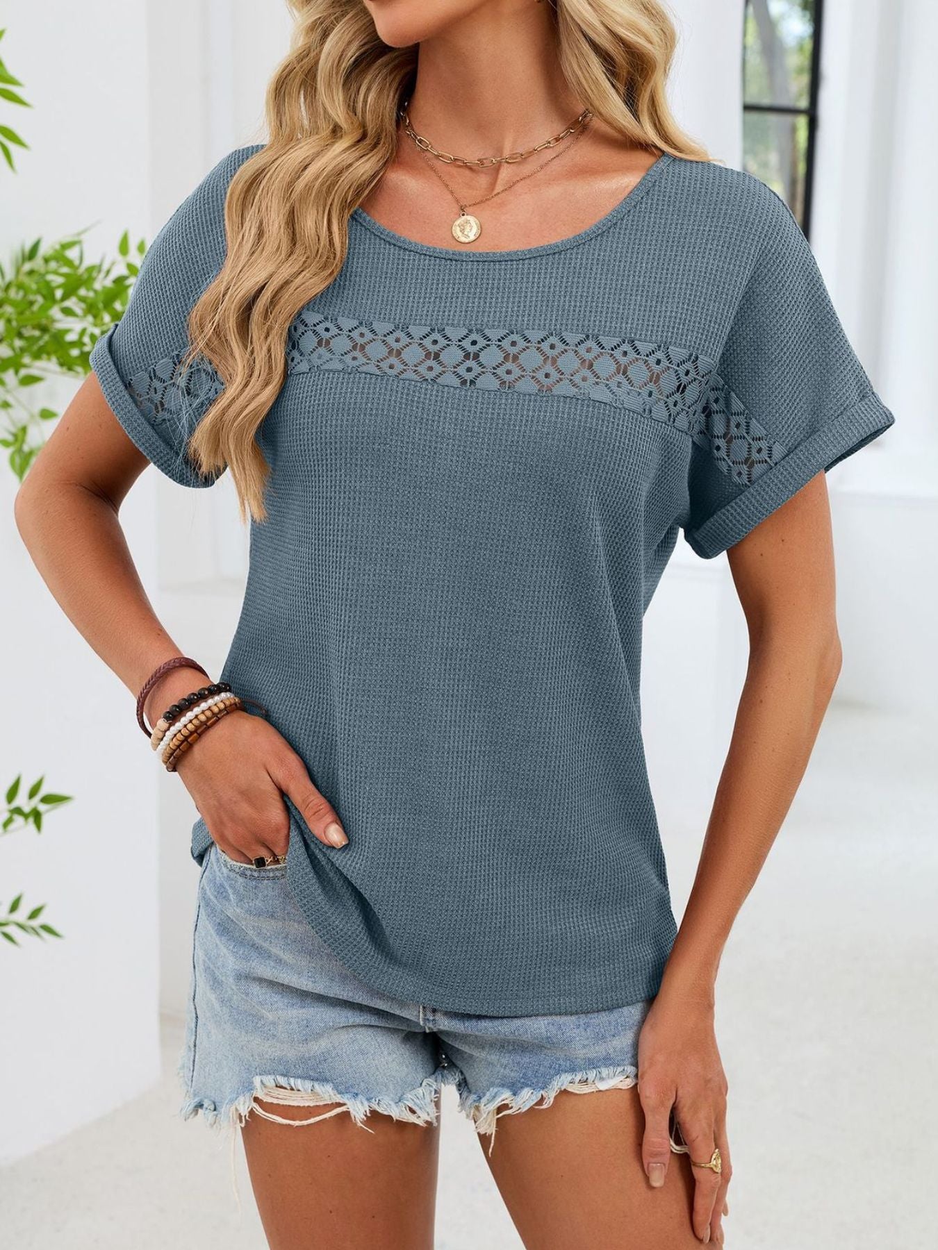 Lace Trim Short Sleeve T-Shirt