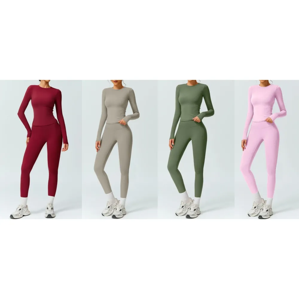 Women's Solid Color Long Sleeve Tee & Leggings Tracksuit Set