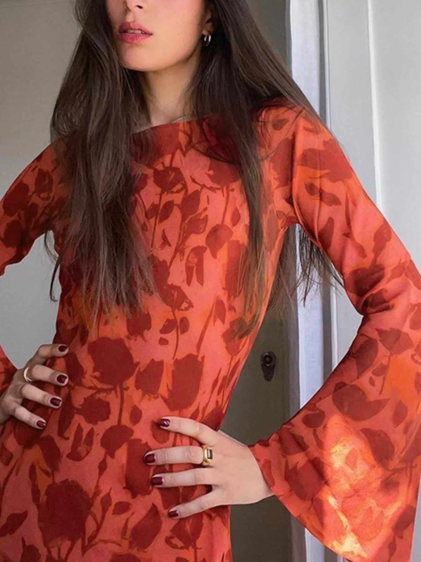 Floral Print Fare Sleeve Maxi Dress