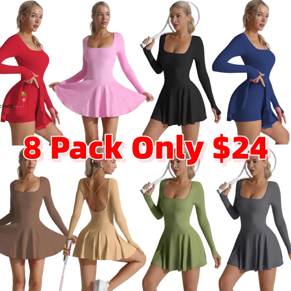 Women's Solid Criss Cross Backless 2 in 1 Sports Dress
