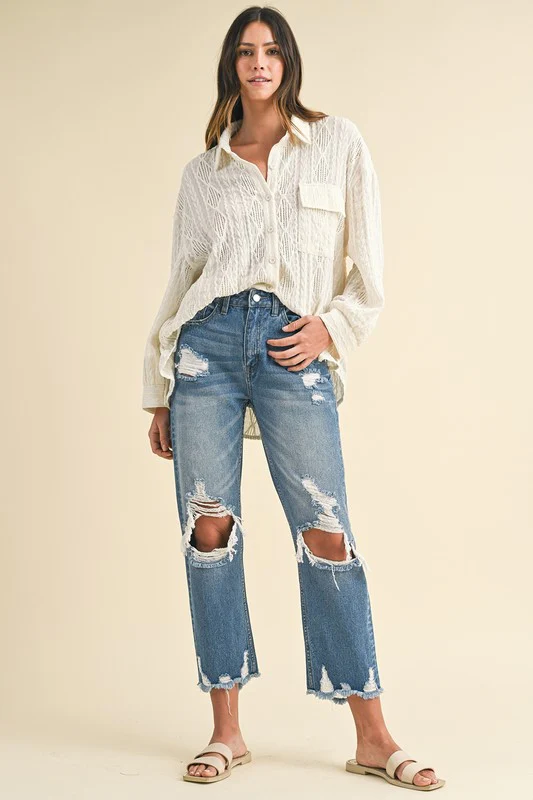 Wear Distressed Raw Hem Cropped Jeans