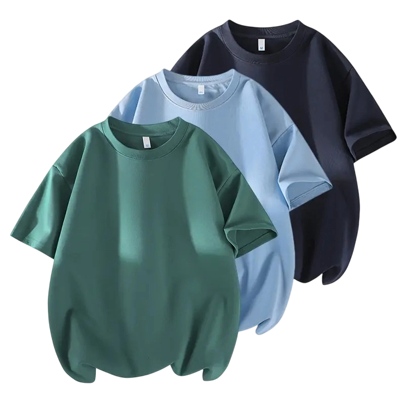 Men's 3PCS 100% cotton Crew Neck T-Shirts Set - Soft Loose Fit Navy Gray Black Tees for Casual Daily Wear