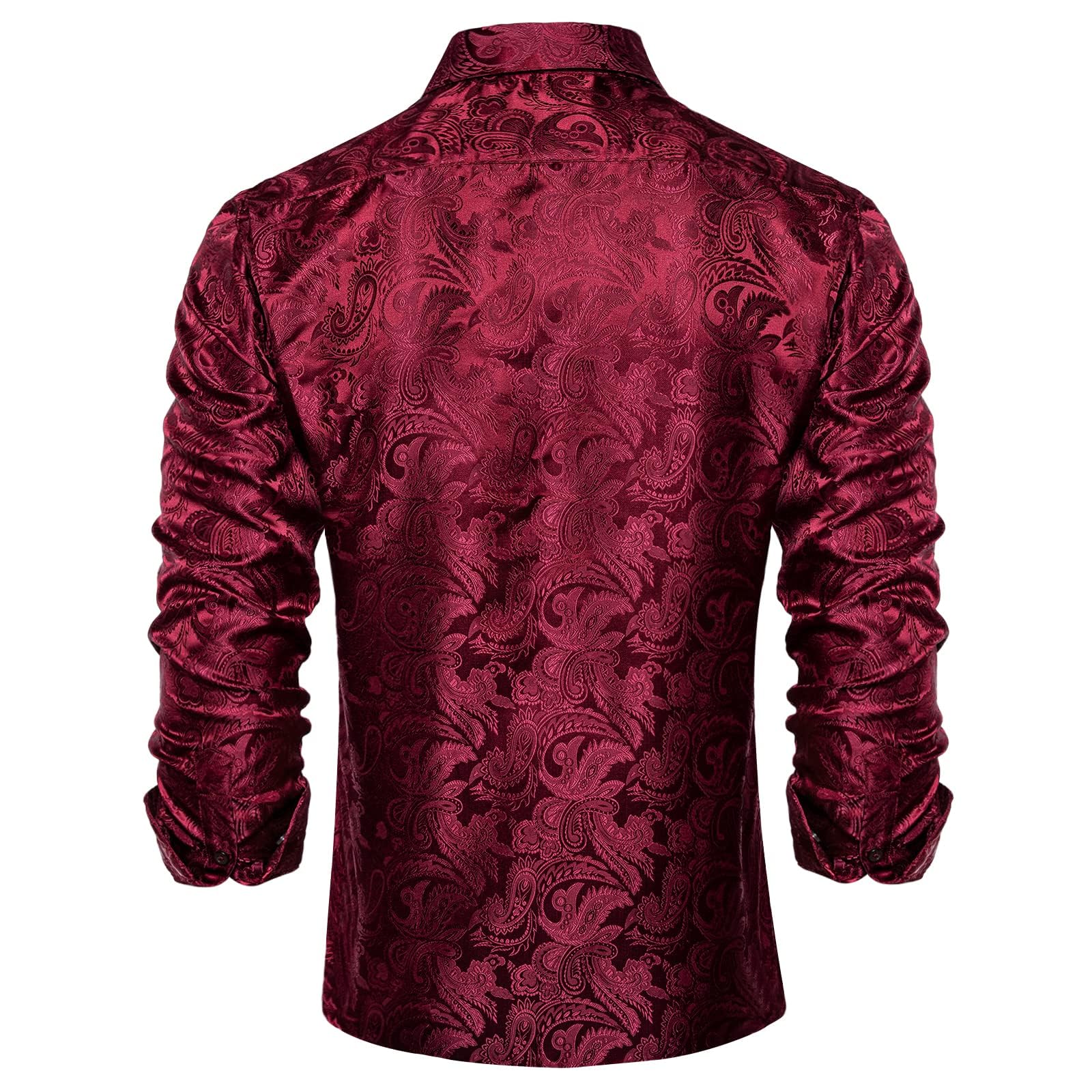 Men's Paisley Dress Shirt Long Sleeve Wrinkle Free Button Down Cowboy Shirts - Red&paisley