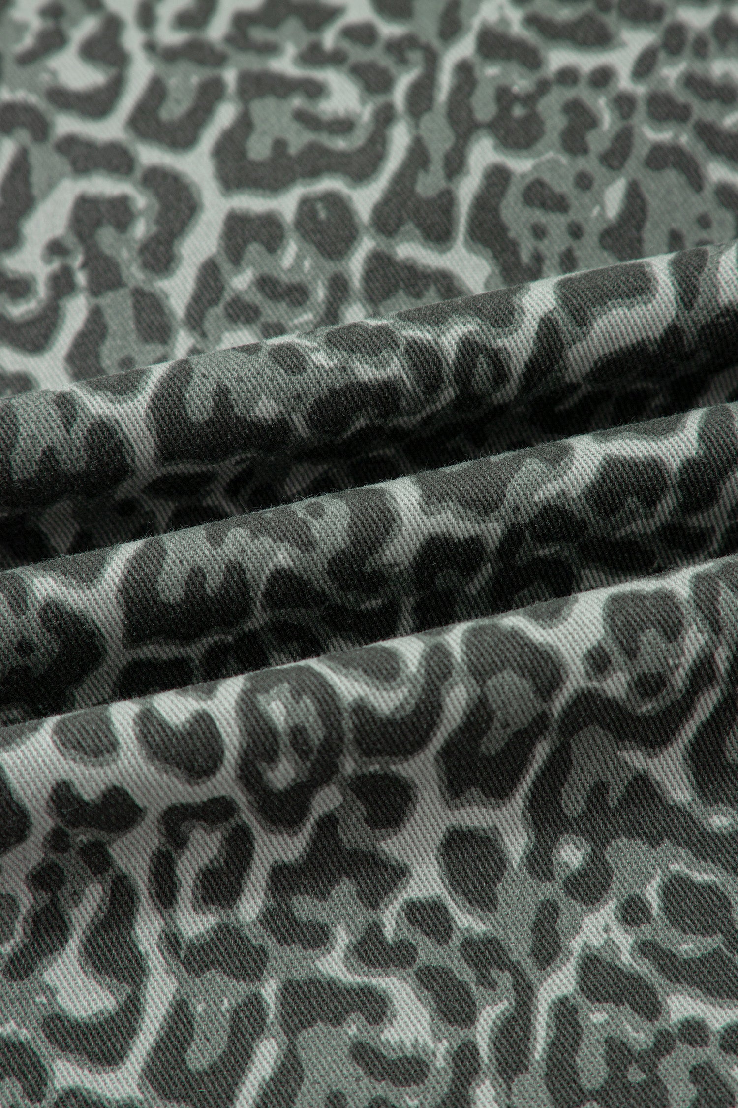 Gray Leopard Frayed Edge Wide Leg High Waist Jeans