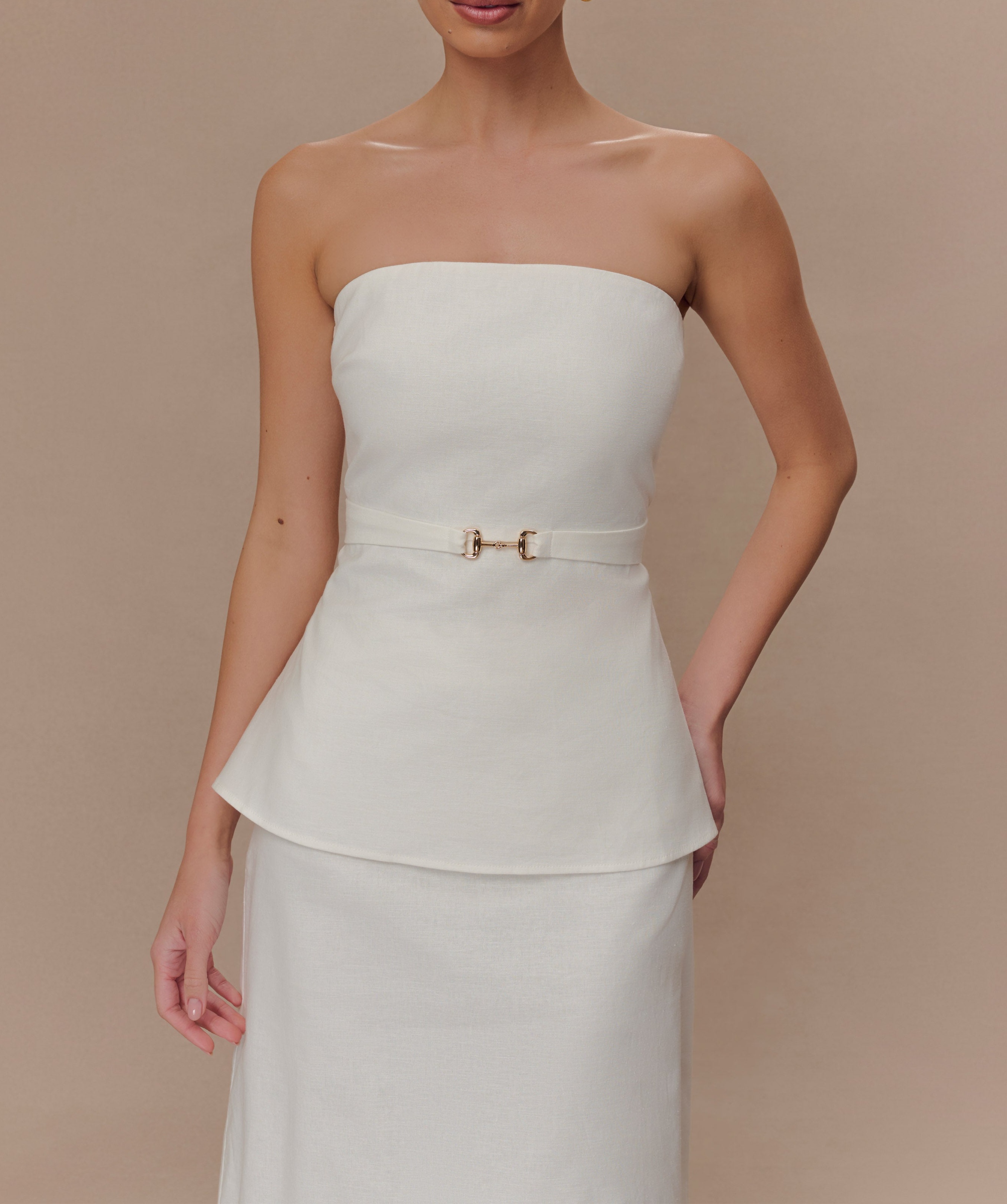 Ivory Strapless Linen Top