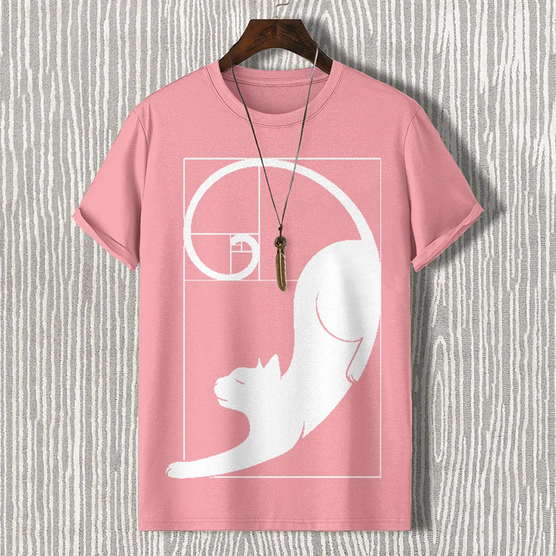 Men's Fibonacci Cat The Golden Ratio Print Casual T-shirt