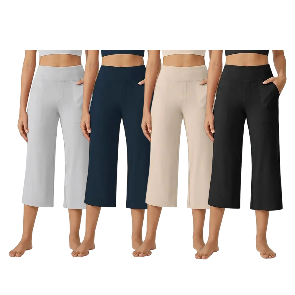 Capri Pants for Women Wide Leg Yoga Dress Cropped Pants Capri Leggings with Pockets for Casual Summer