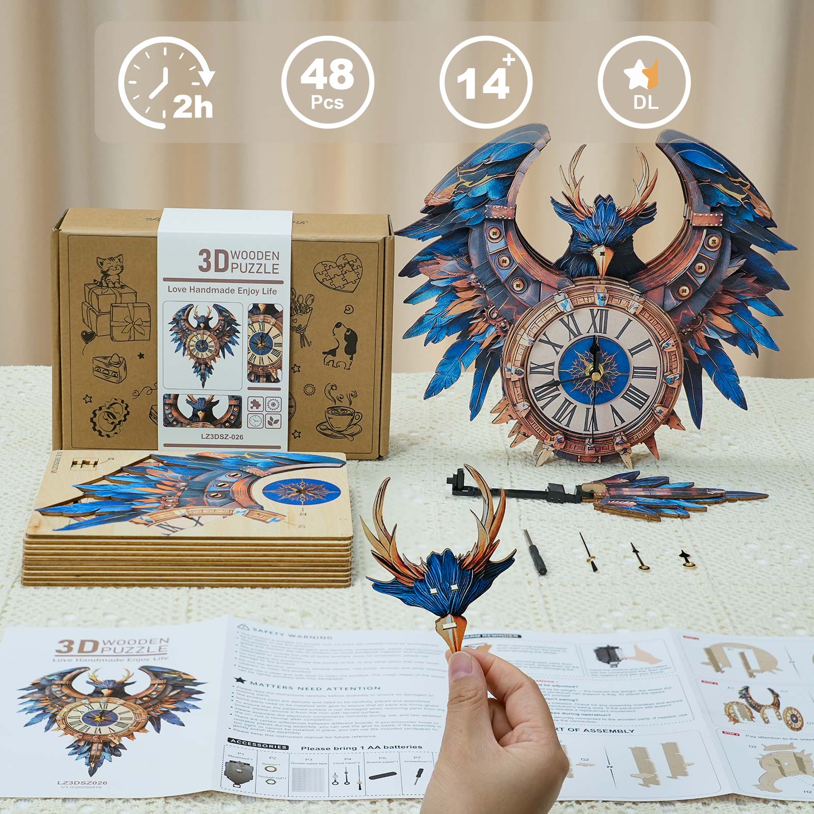 Thunderbirdâ€“ DIY Wooden Clock, 3D Puzzle Craft Kit