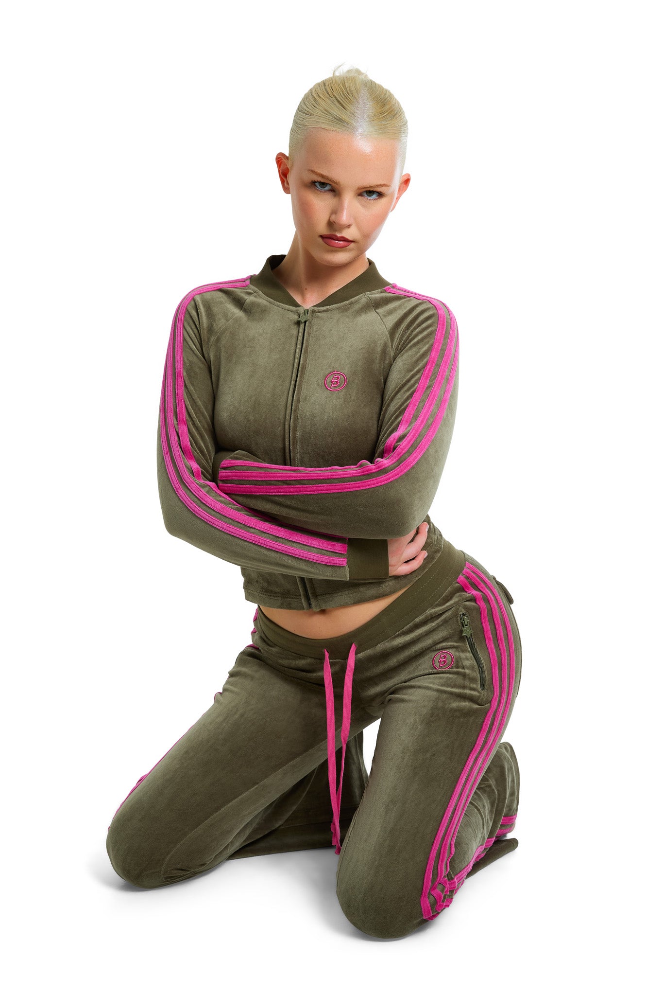 BODY VELOUR TRACK PANTS (OLIVE)