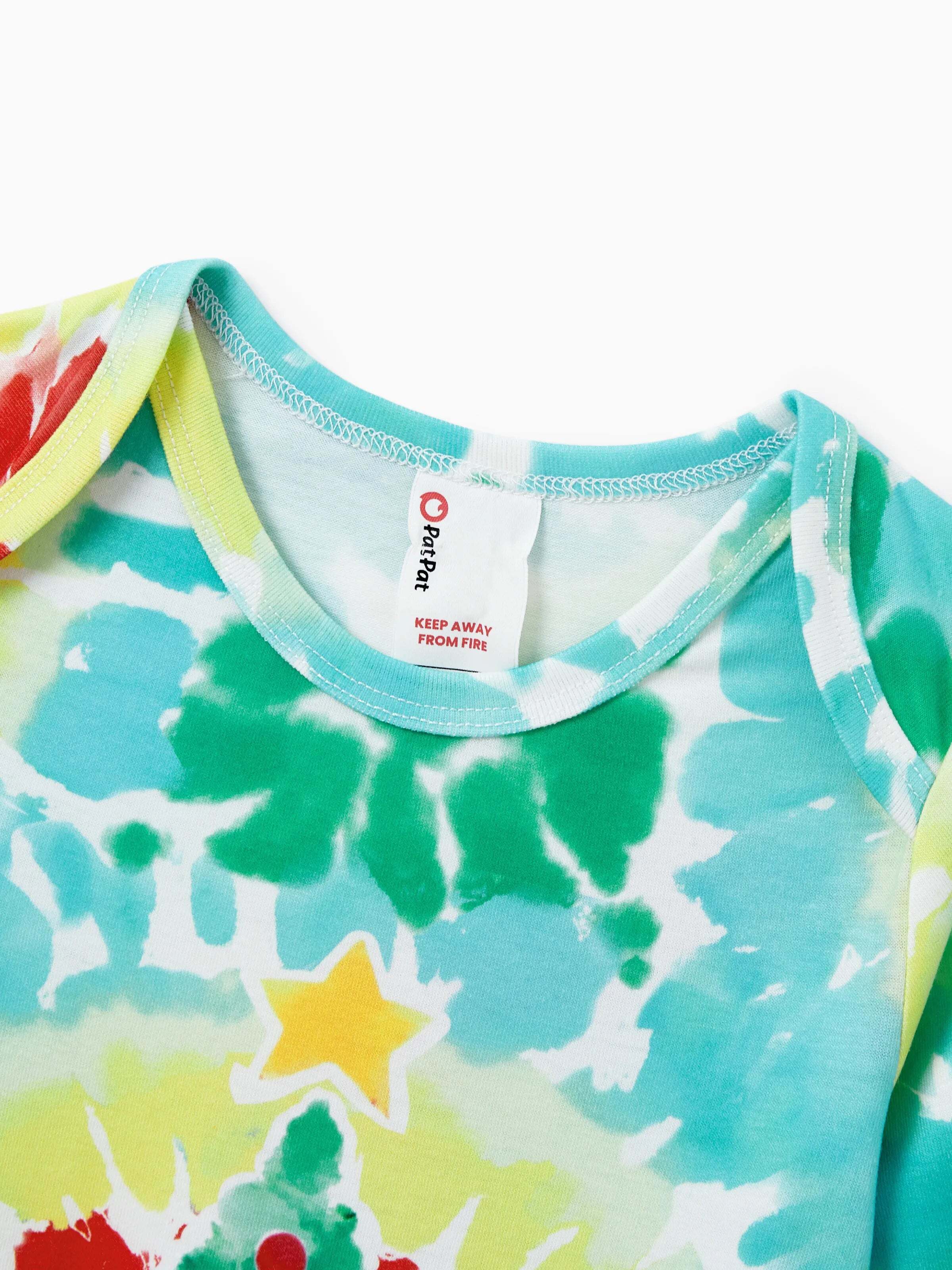 Christmas Matching Family Pajamas Set Colorful Christmas Tree Print PJS with Christmas Socks Multi-color