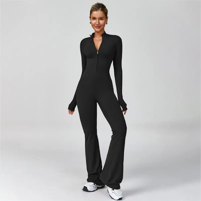 Women's Long Sleeve Flared Sports Jumpsuit