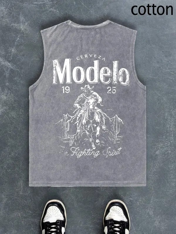 Men’s Cartoon Cowboy Graphic Tank Top – Casual Sleeveless Cotton Shirt for Summer