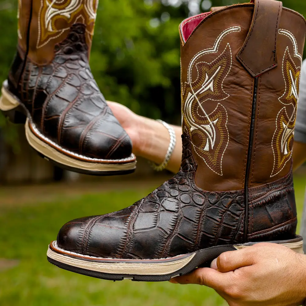 Brown Caiman Belly Leather Boots With 3D Lightweight Sole - Composite Toe