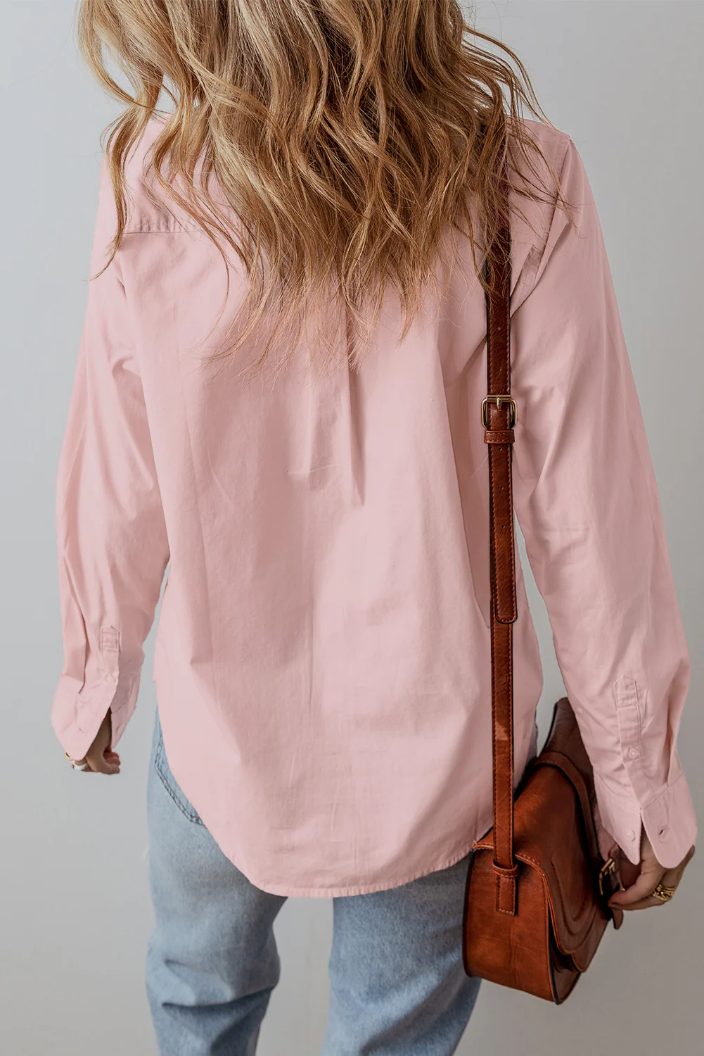 Light Pleated Button-Up Loose Fit Casual Shirt