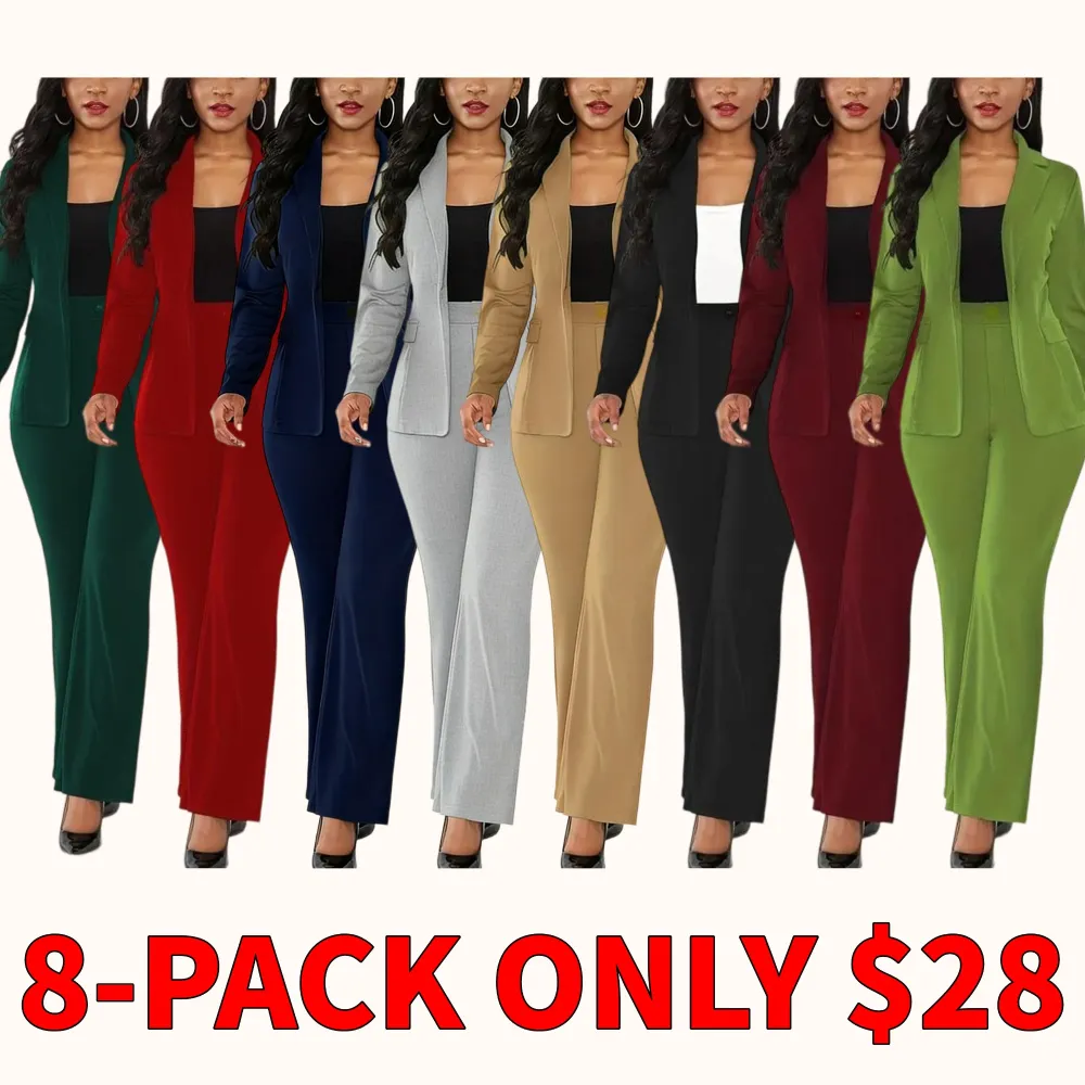 Two-piece women's solid color button-down lapel suit jacket and suit pants