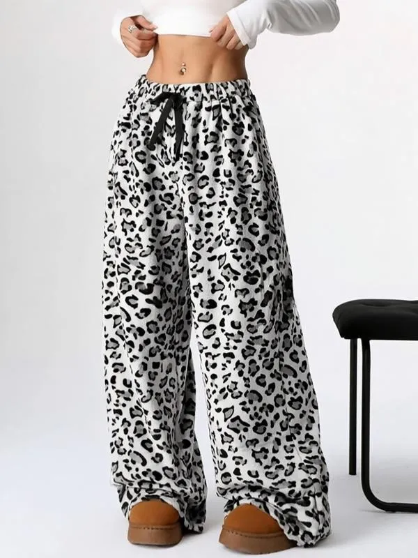 Winter New Vintage Plaid Elastic Straight Loose Thick Warm Casual Pants