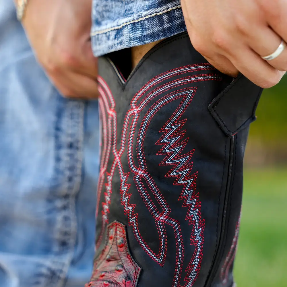 Black Cherry Ostrich Leather Boots With 3D Lightweight Sole - Composite Toe