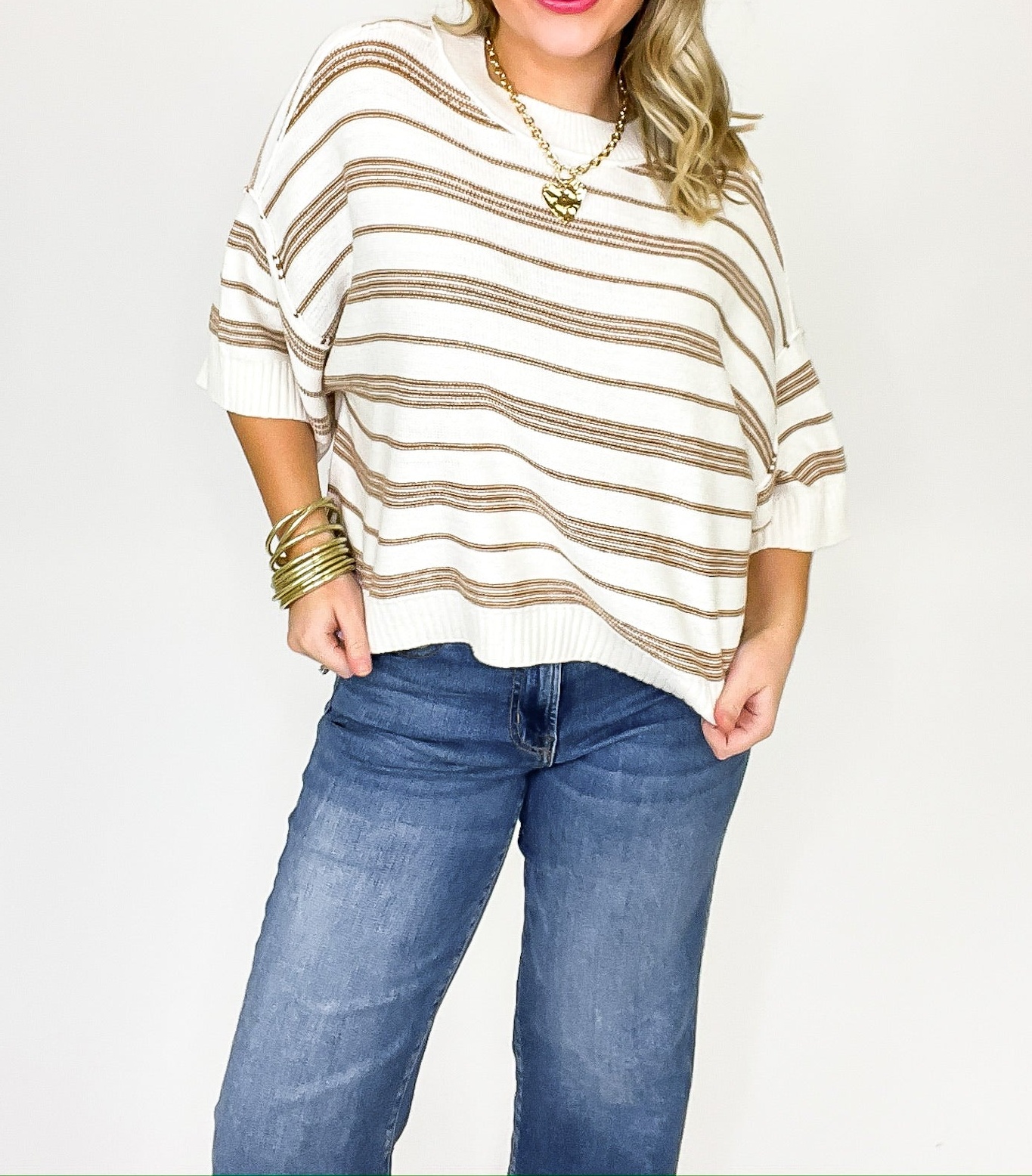 Luxe Line Striped 3/4 Knit Top