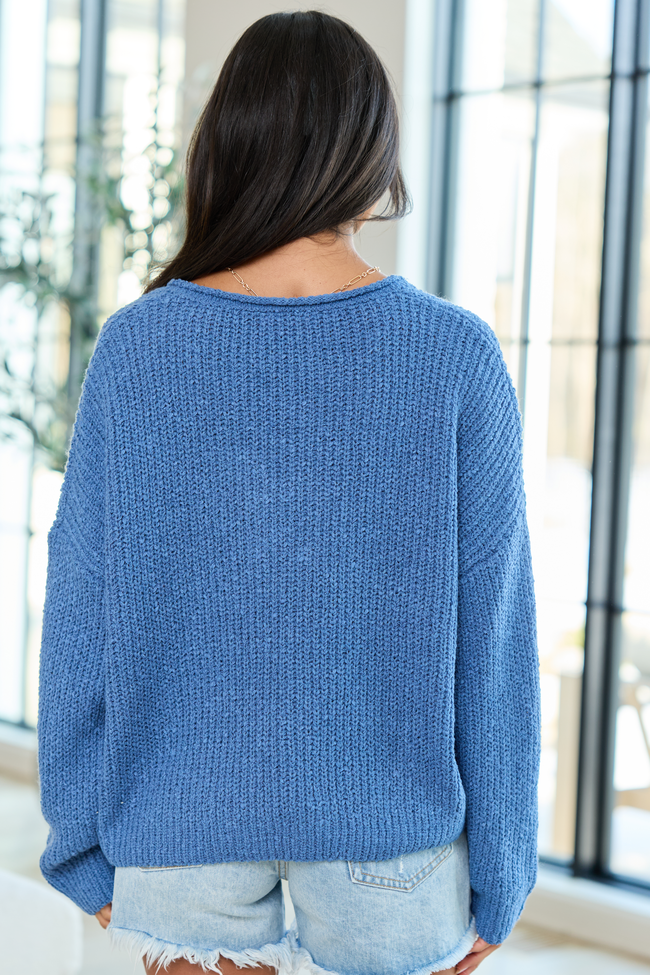 Mckenzie Blue Open Knit V-Neck Sweater