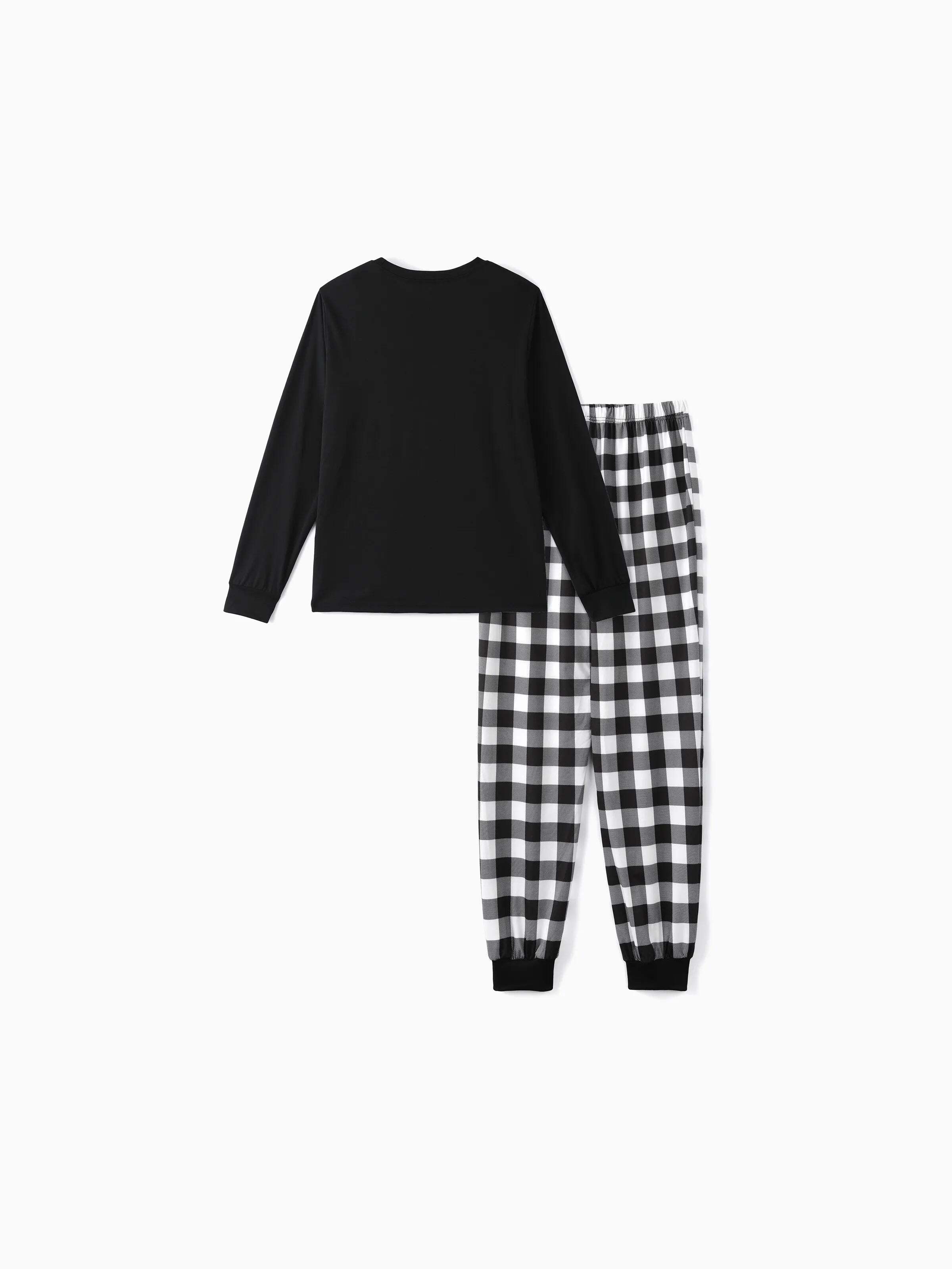 Christmas Family Matching Glow In The Dark Letters Print Long-sleeve Pajamas Sets with Christmas Socks Black+White