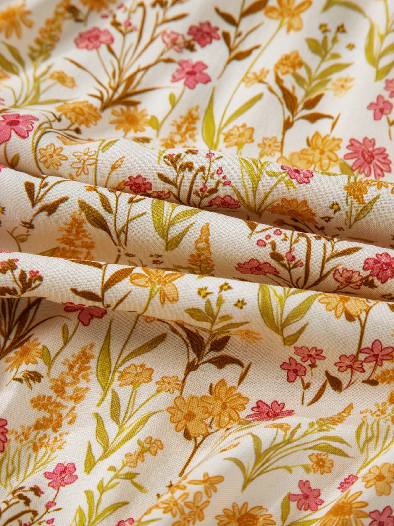 Floral Print Frilly Trim Smocked Cuff Long Sleeve Loose Shirt Dress