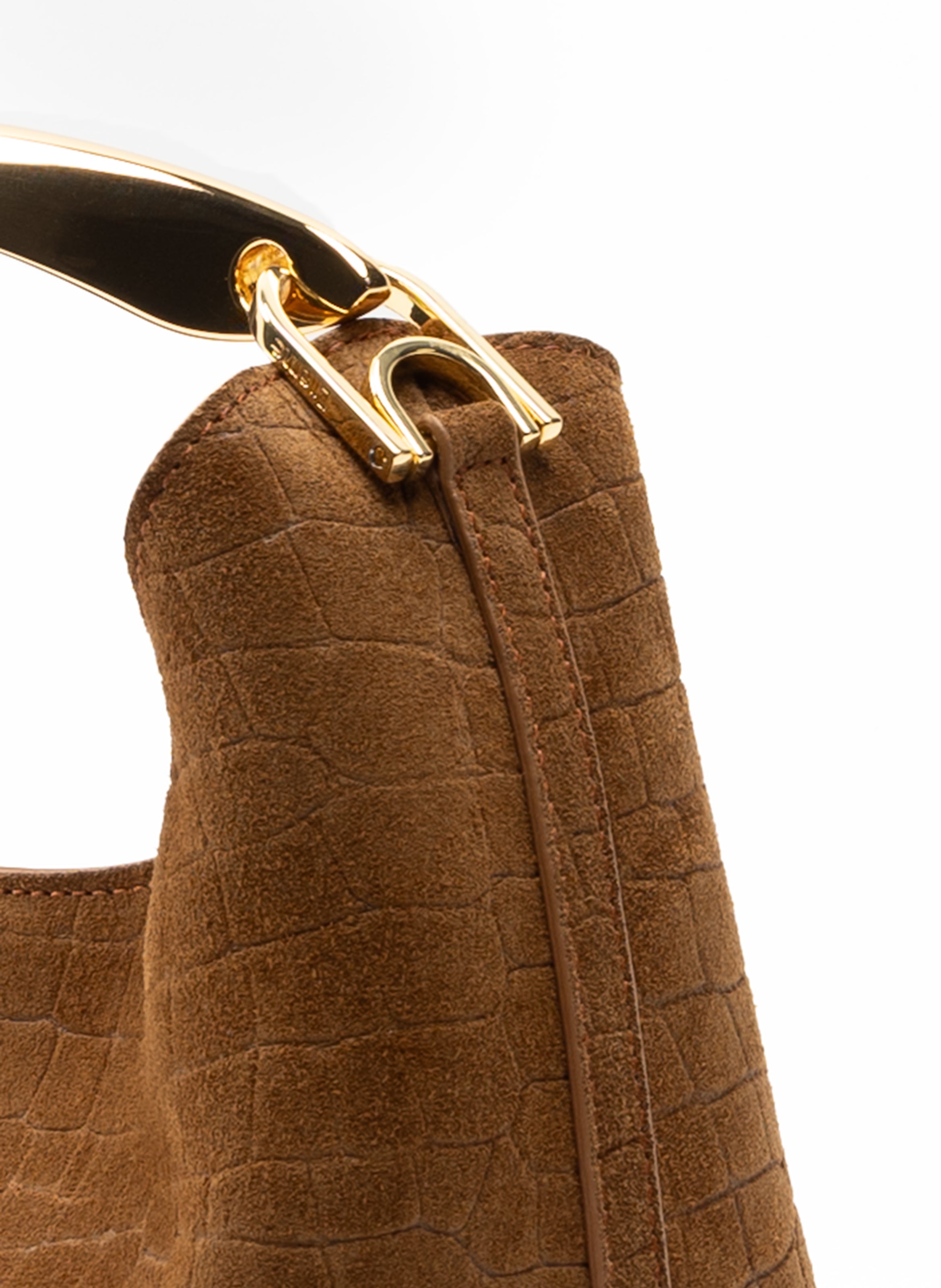 Small Boomerang Croco Suede Cognac Clearance Sale 85%OFF