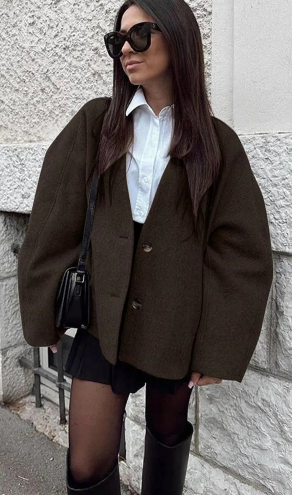 Women's Solid Button Front Pocket Woolen Coat