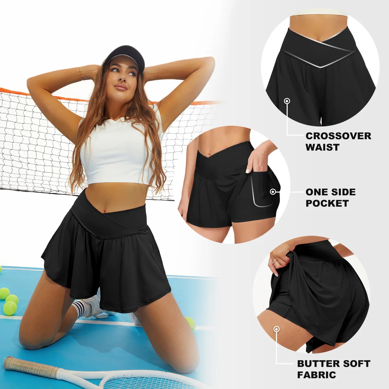 ✨✨Women’s 2-in-1 Crossover High-Waist Athletic Shorts