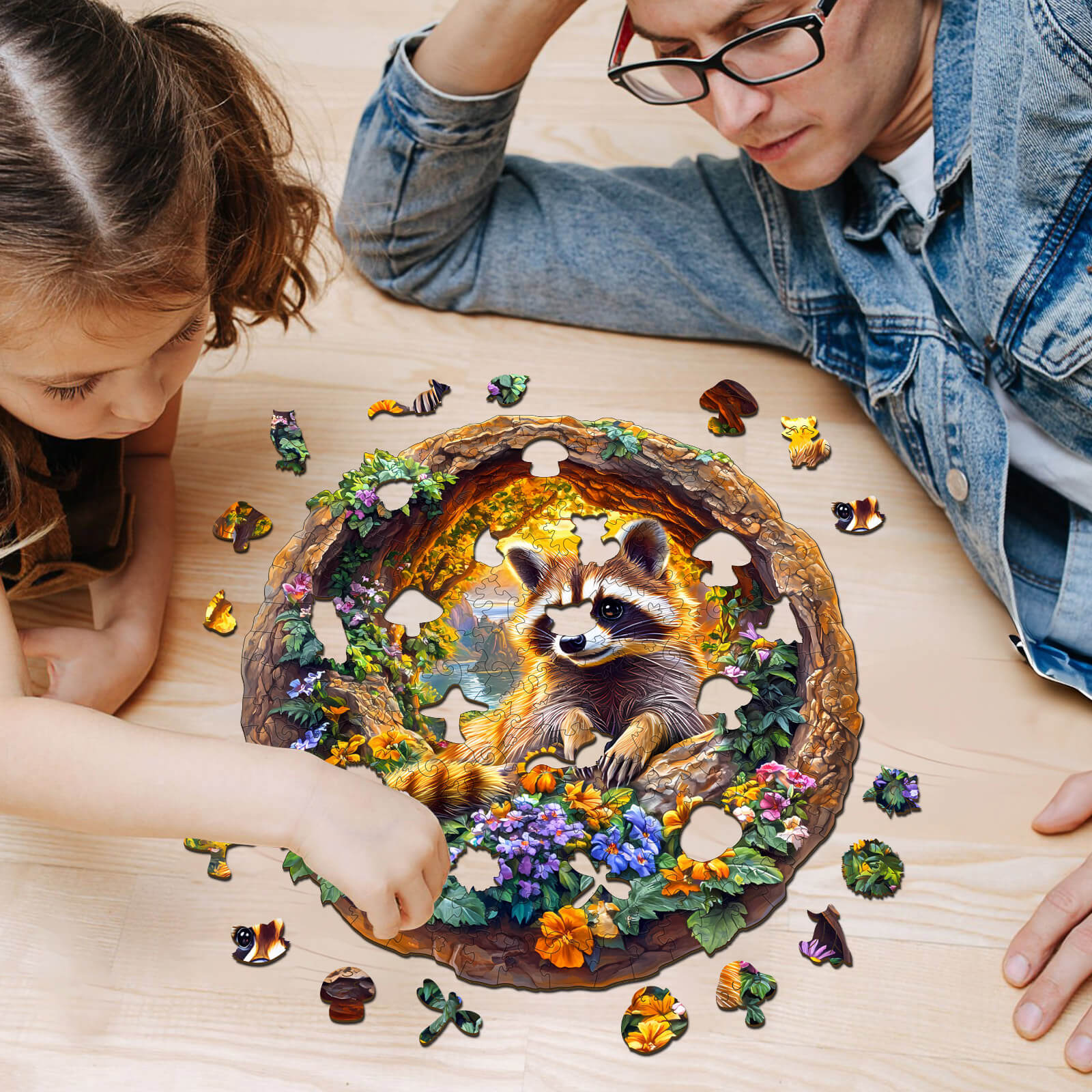 3D Raccoon on Vacation Wooden Jigsaw Puzzle