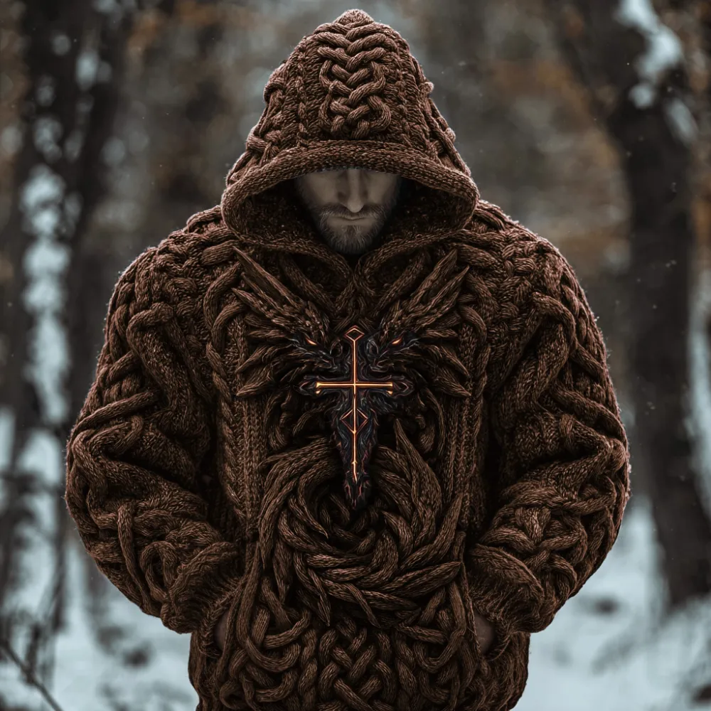 Men's Viking Celtic Dragon Chunky Hooded Sweater