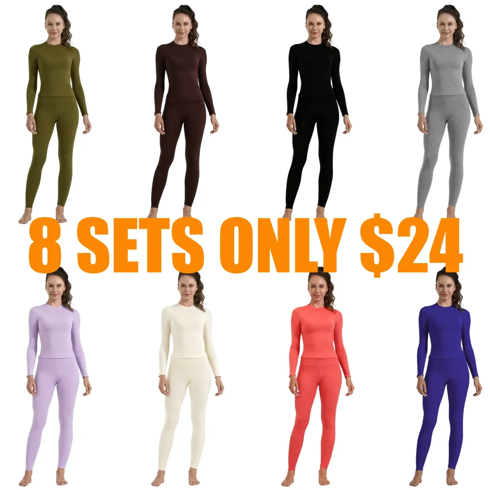 Women's Solid Long Sleeve Tee & High Waist Leggings Sportswear Set