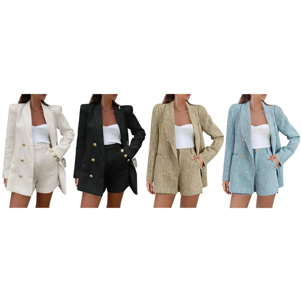 Women's 2 Piece Tweed Blazer Shorts Set