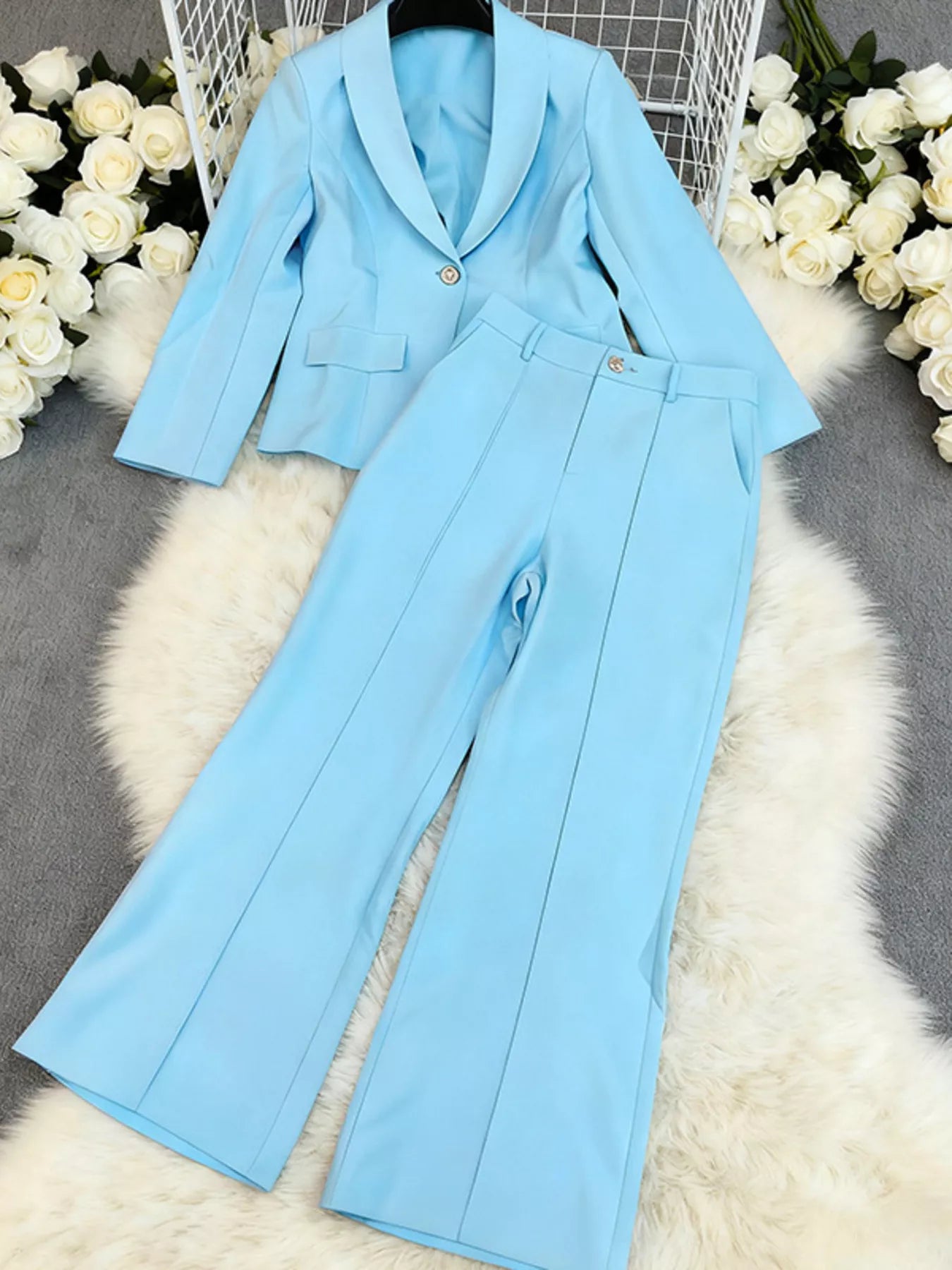 One Button Blazer and Pants Set