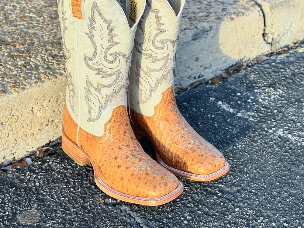 Men’s Genuine Butter Color Ostrich Belly With White Shaft