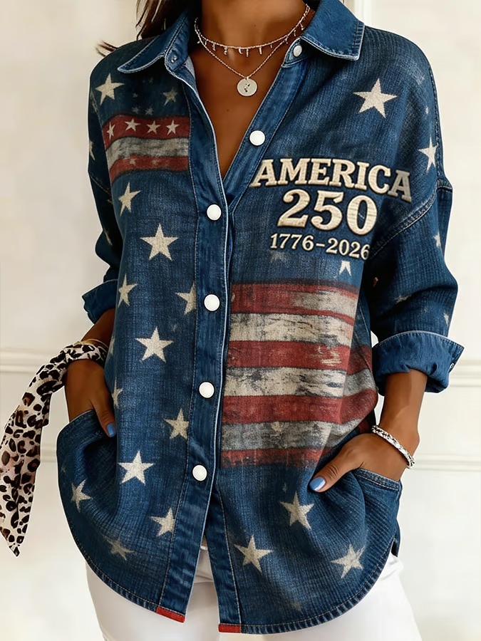 Women's 250th Anniversary American Art Print Casual Long-Sleeve Shirt