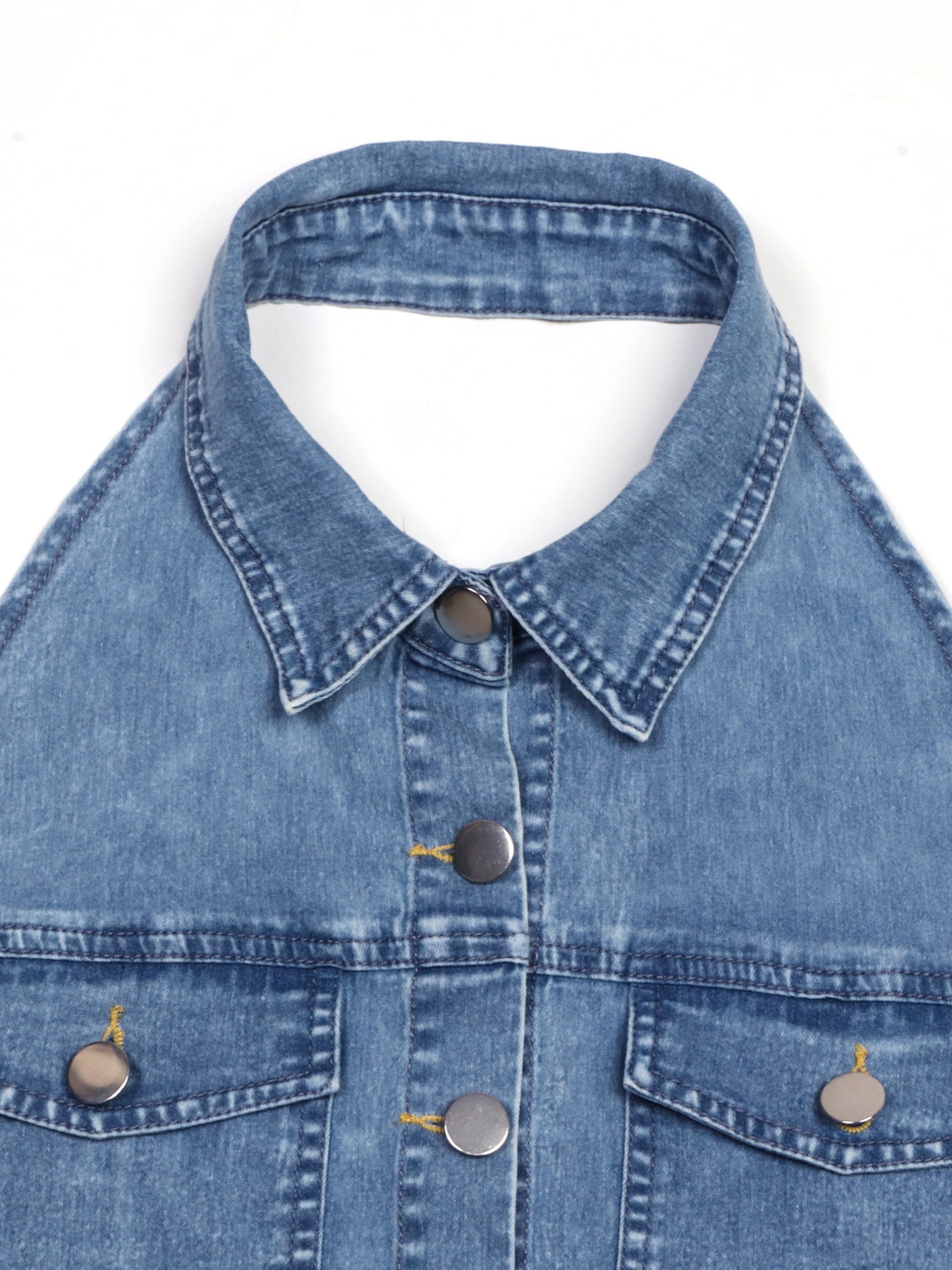 Halter Neck Button-Front Denim Dress