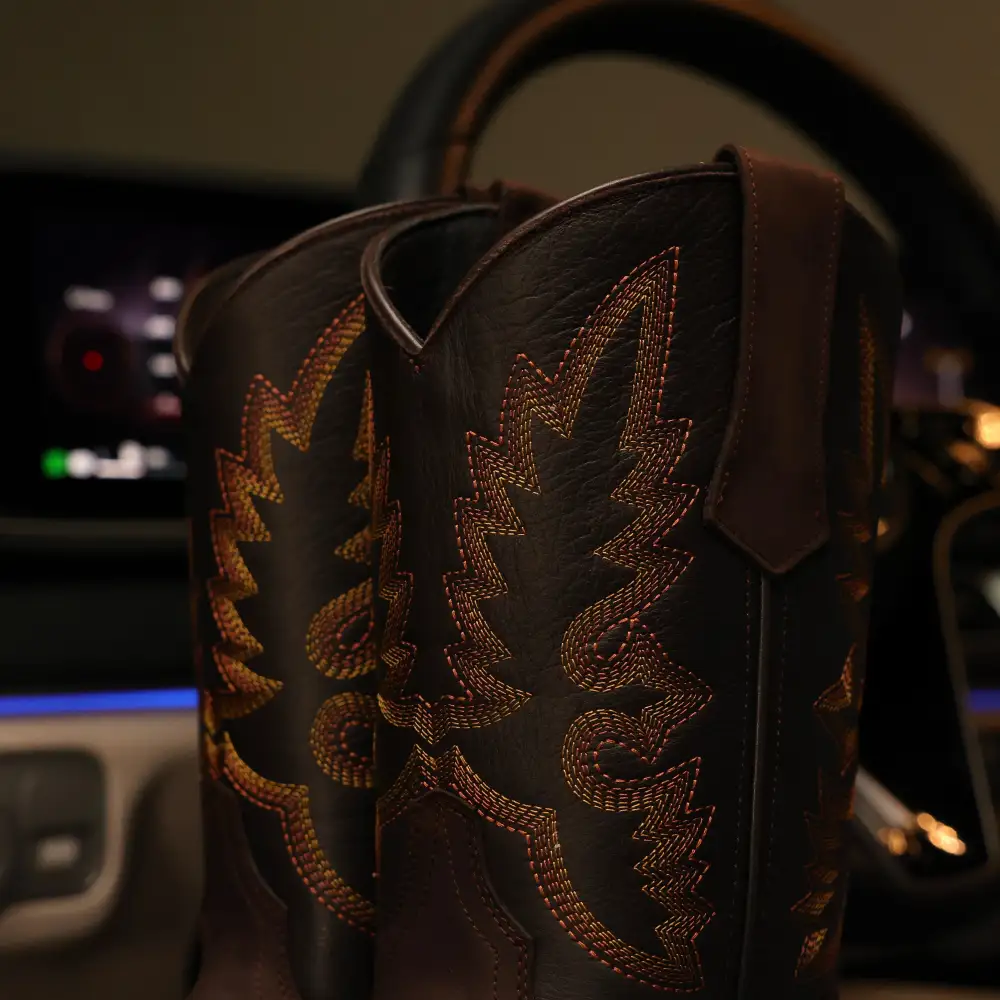 Chocolate Brown Leather Work Boots - Square Toe