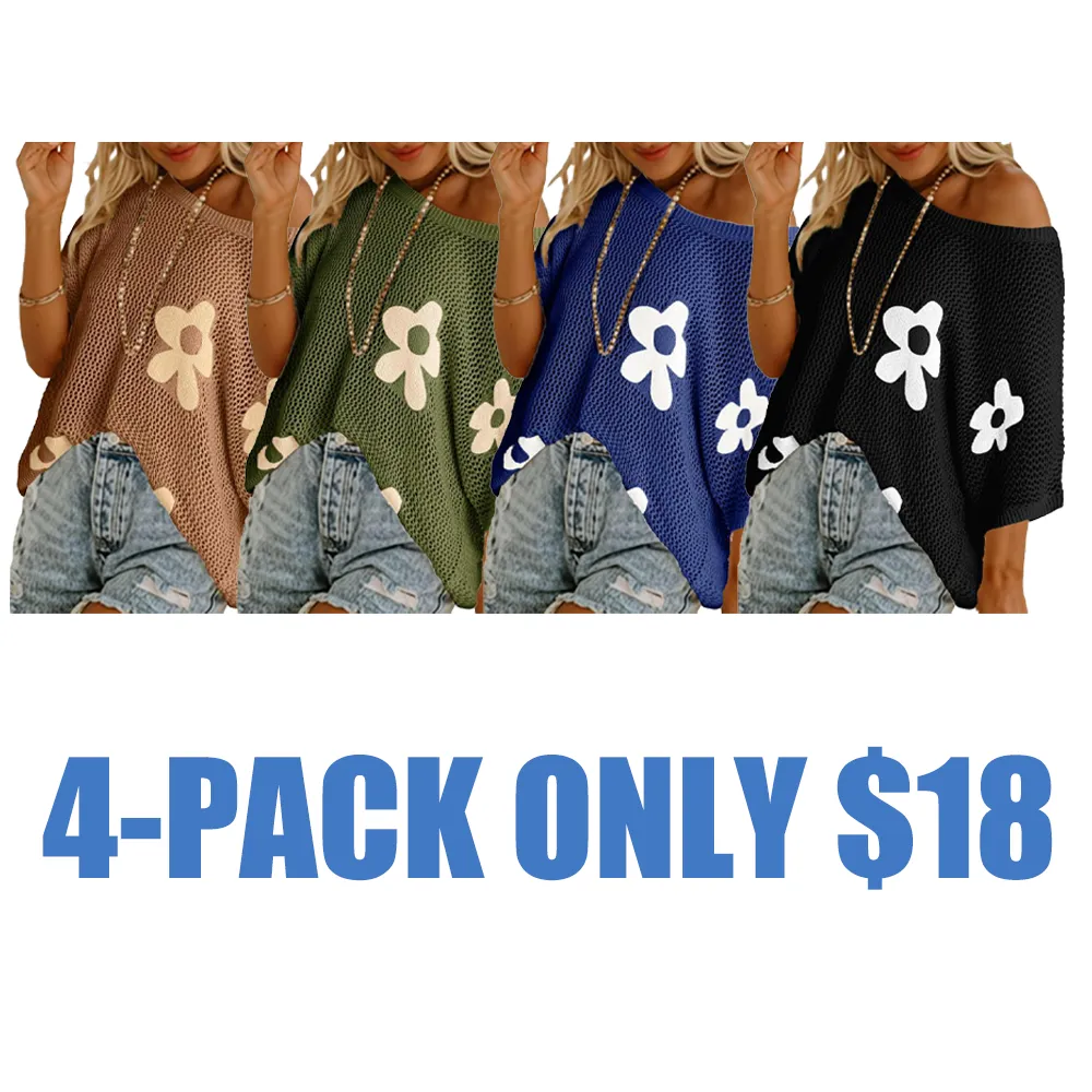 Women's Floral Pattern Crochet Short-sleeved Shirt(Just $3 Each!)