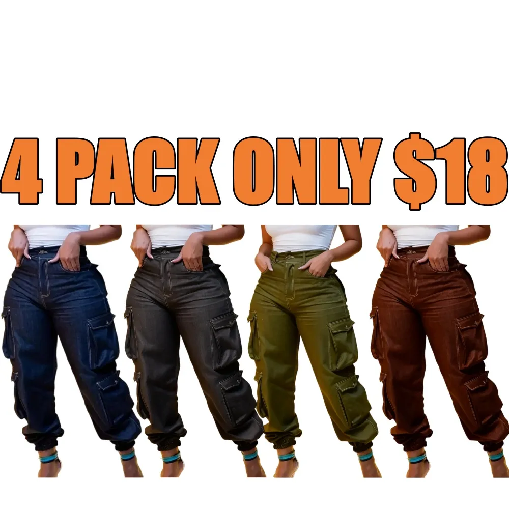 Women's Y2K High-Waist Cargo Denim Flap Pocket Pants
