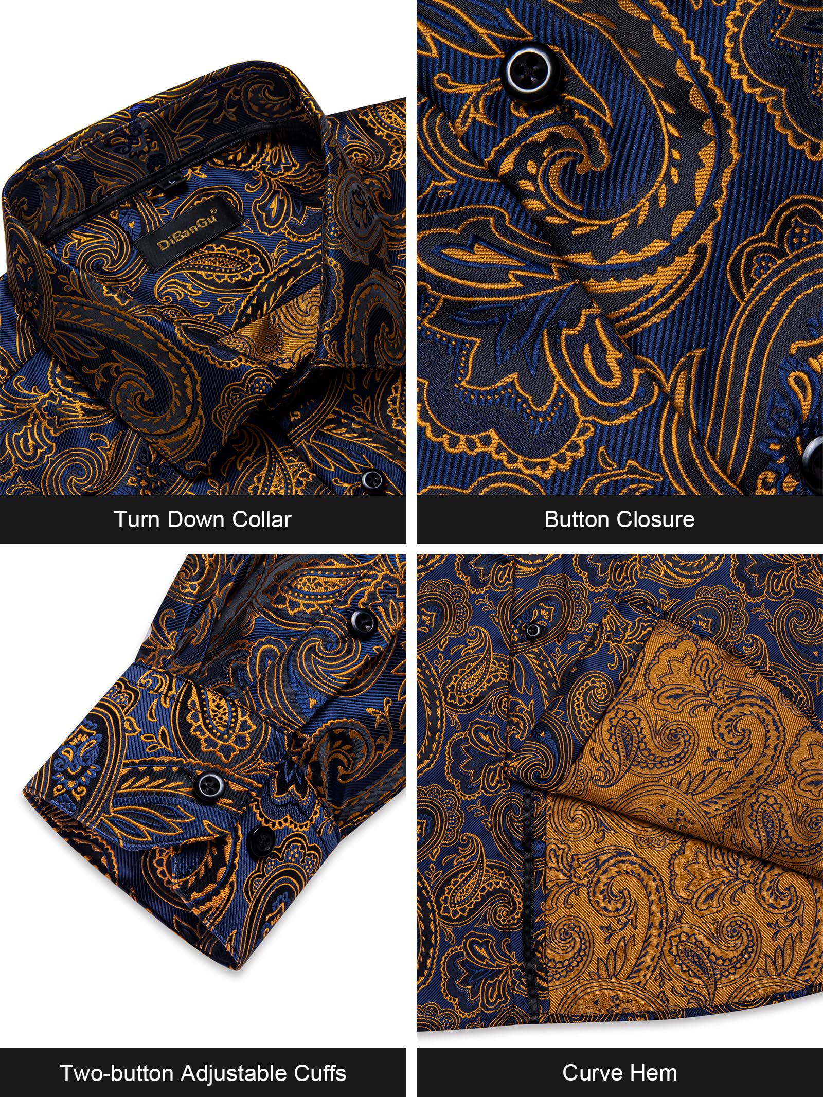 Men's Paisley Dress Shirt Long Sleeve Wrinkle Free Button Down Cowboy Shirts - Blue&orange&paisley