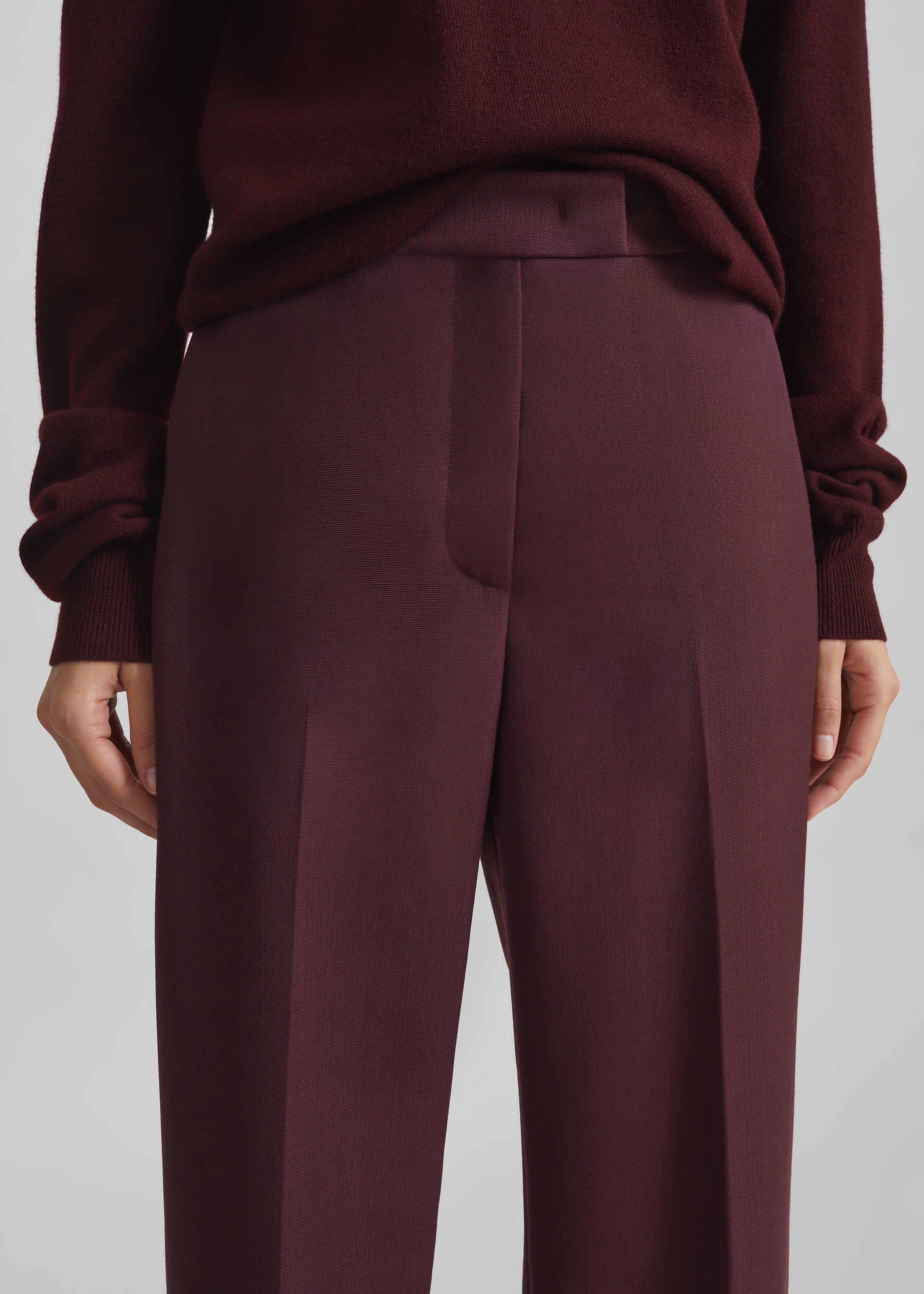 Lenora Wool Straight Trousers - Burgundy