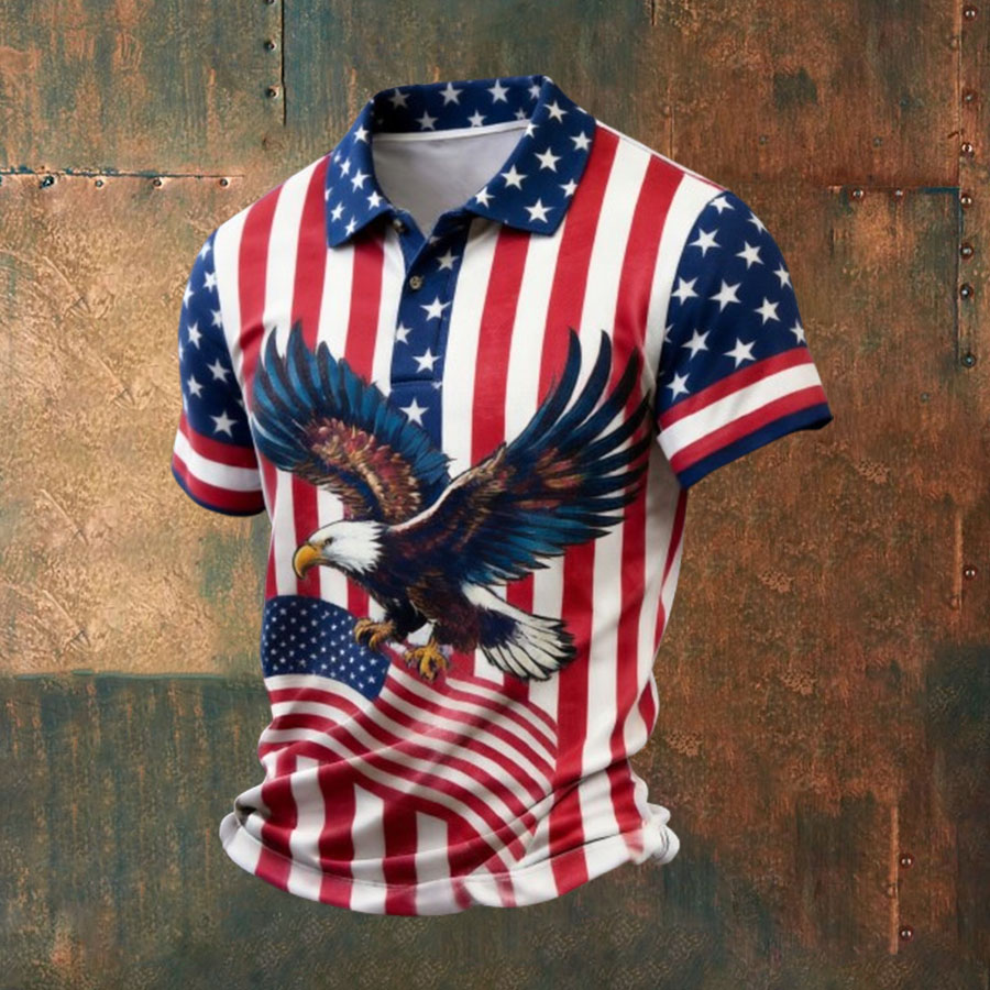 Unisex American Flag Printed Casual Polo Shirt