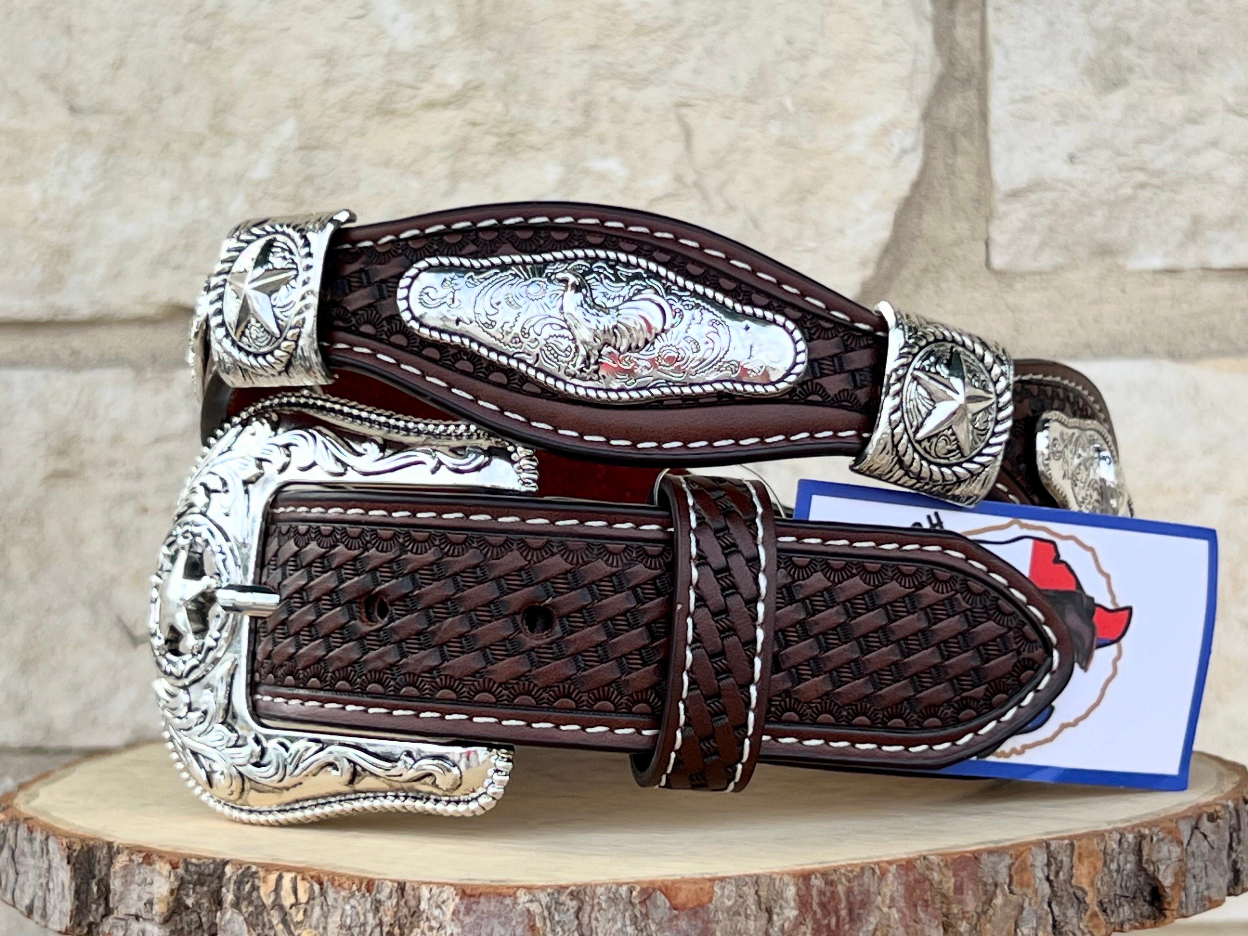 Men’s Brown Leather Belt With Rooster Concho