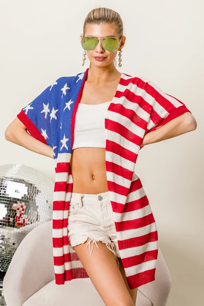 American Flag Low Gauge Knit Cardigan