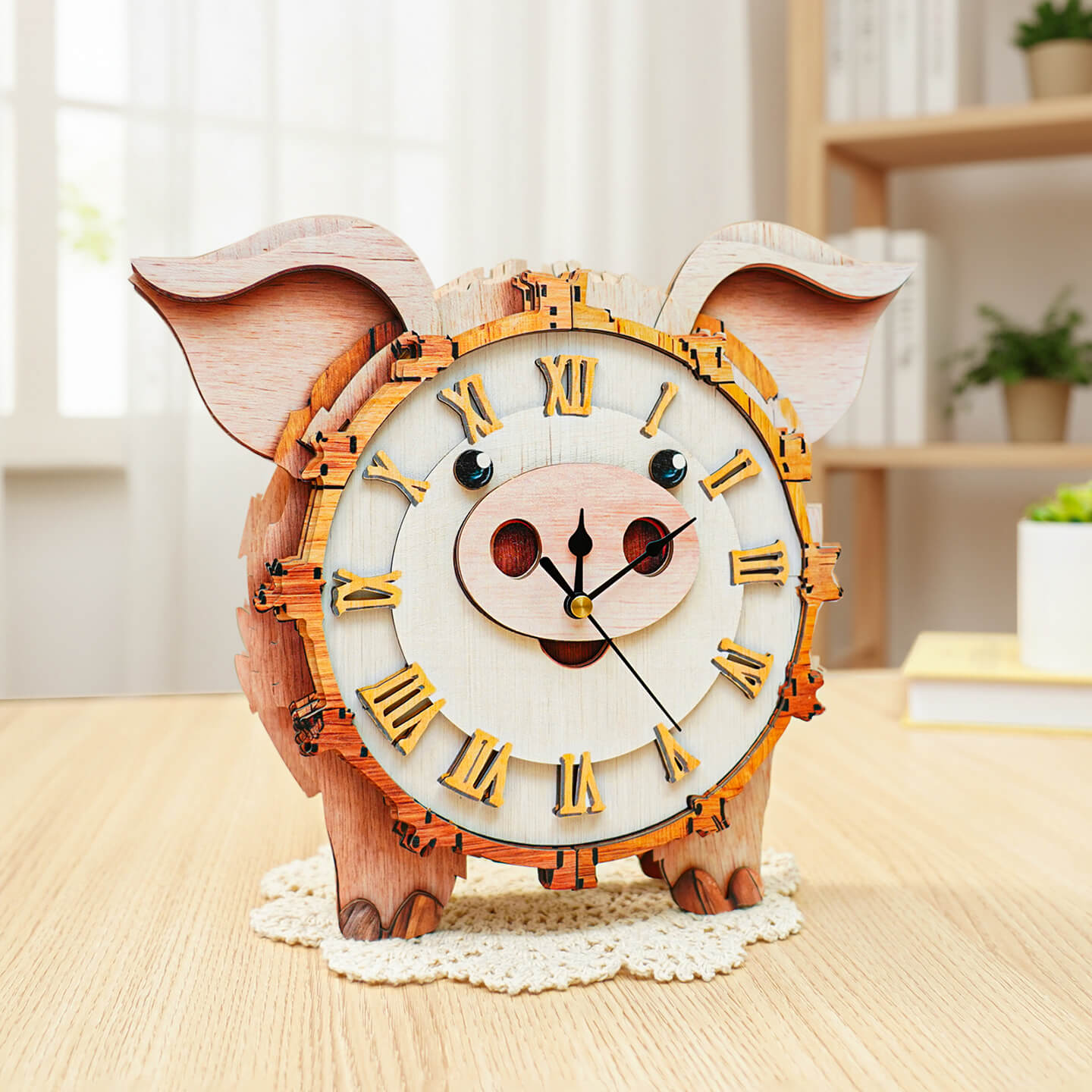Pig â€“ DIY Wooden Clock, 3D Puzzle Craft Kit
