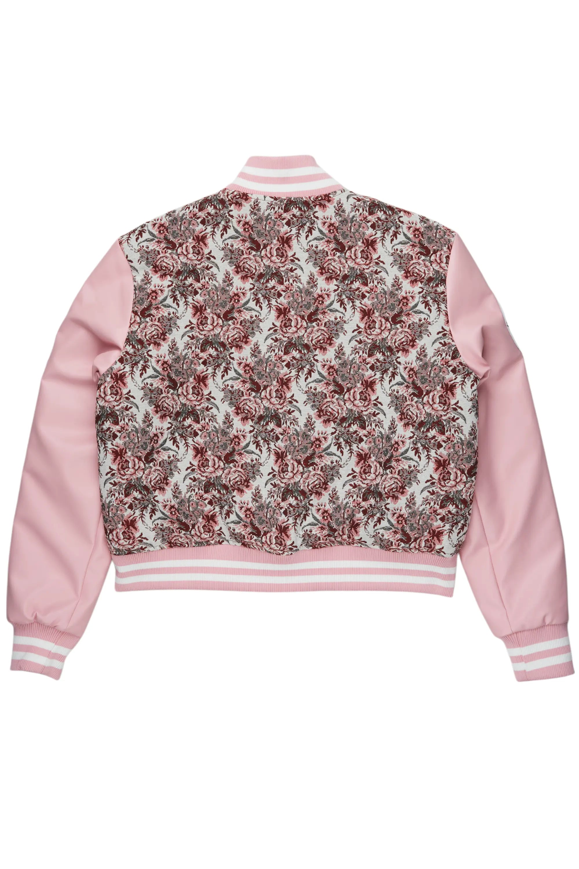 Lakiela Pink Oversized Tapestry Varsity Jacket