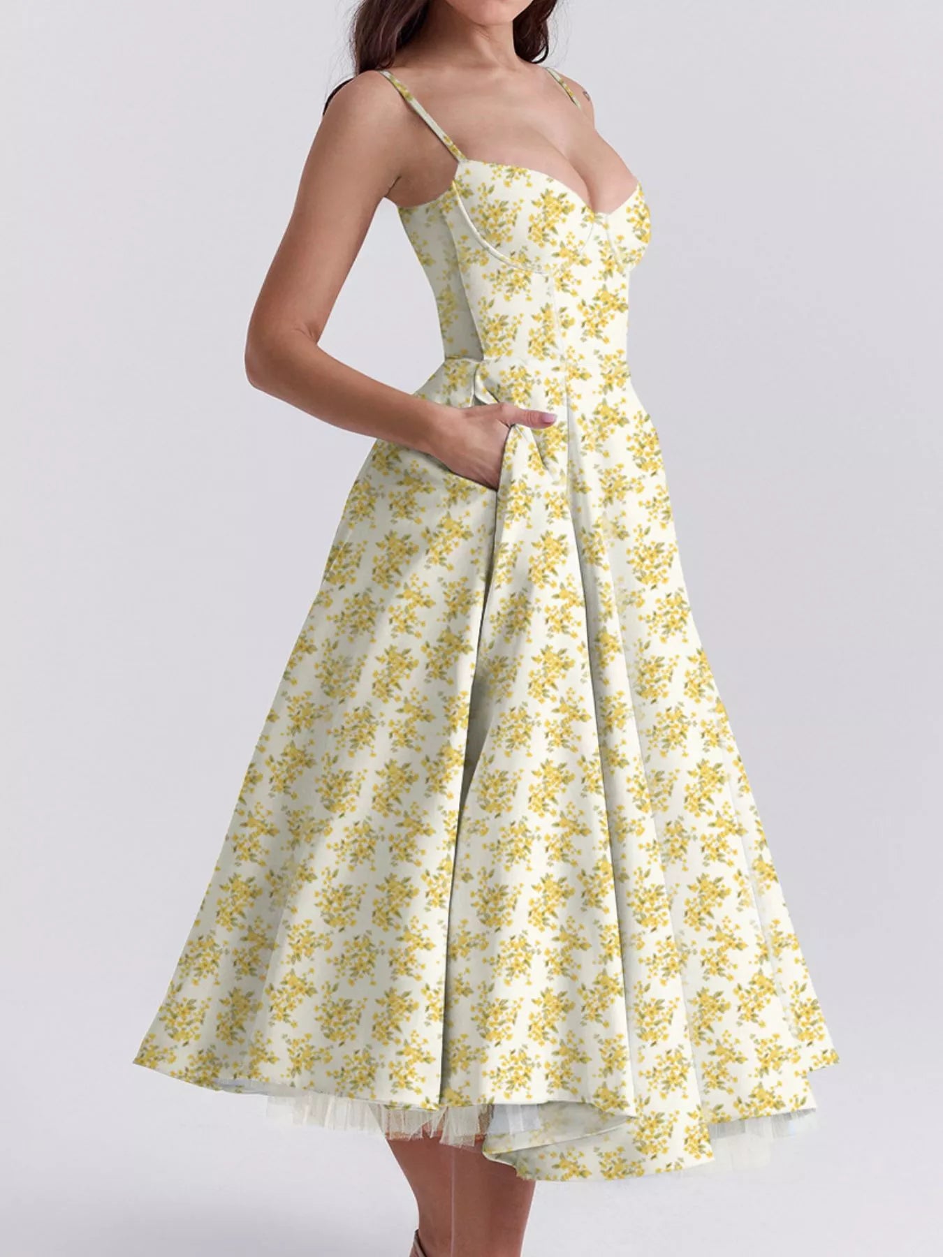 Sweetheart Neck A-Line Midi Dress