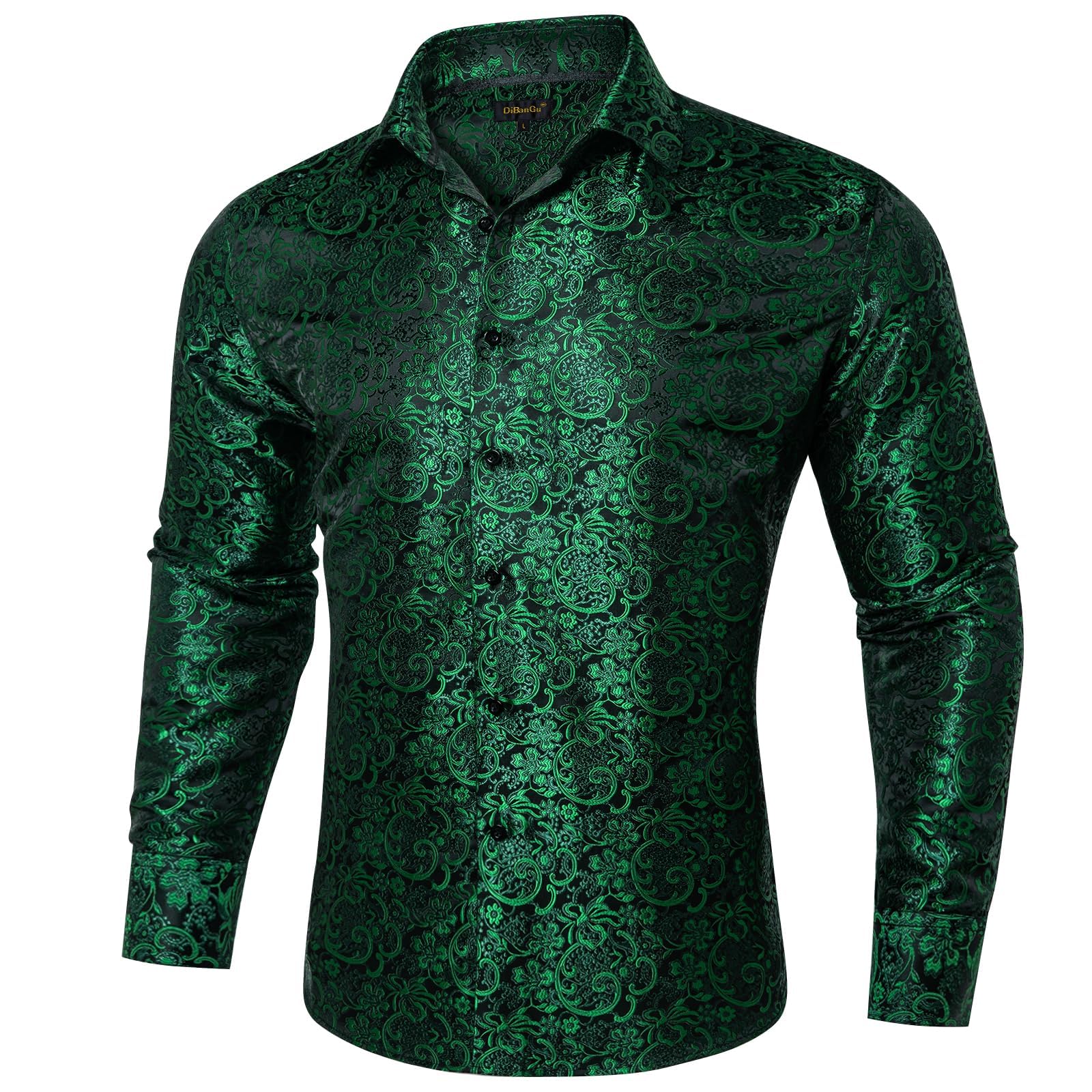 Men's Paisley Dress Shirt Long Sleeve Wrinkle Free Button Down Cowboy Shirts - Green&black&paisley