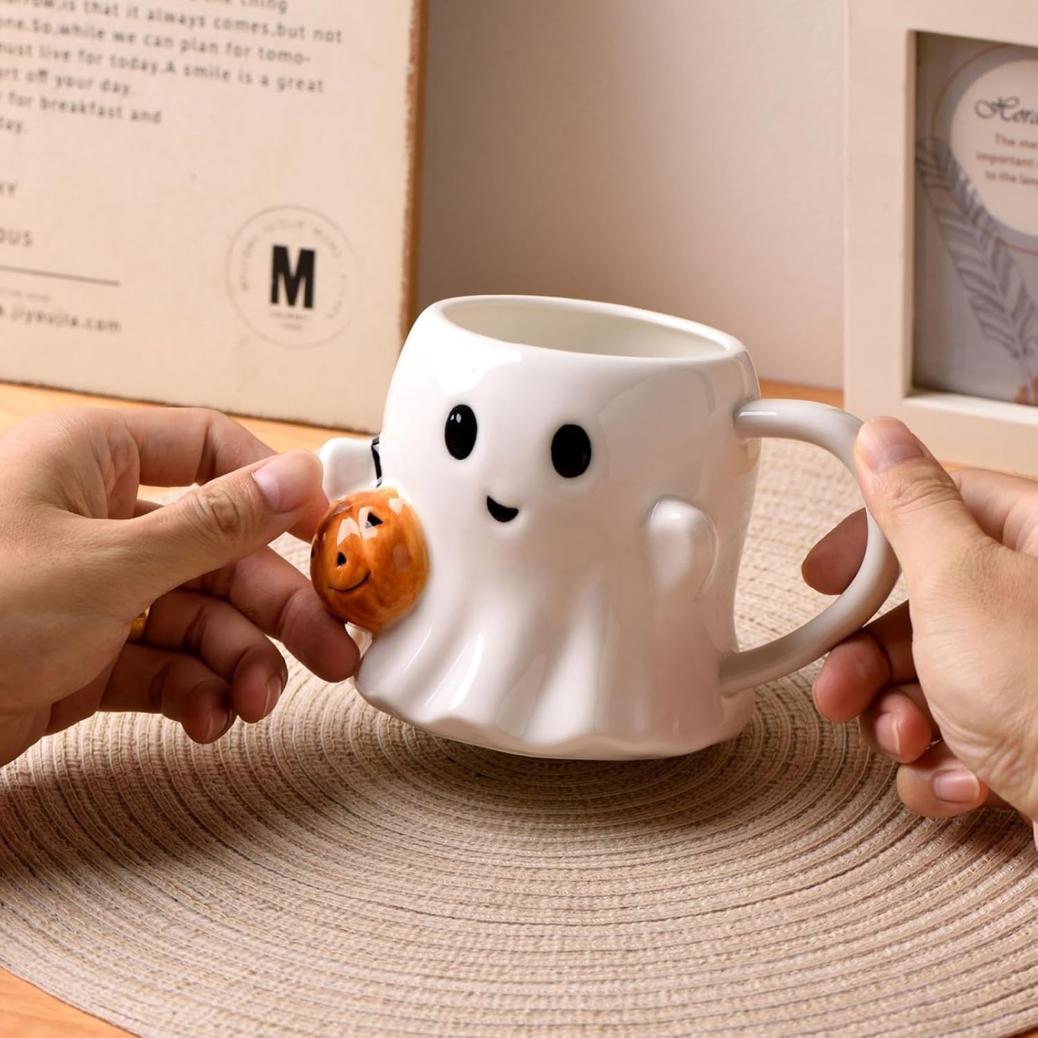 Cute Spooky Pumpkin Ghost Pattern Ceramic Coffee Cup