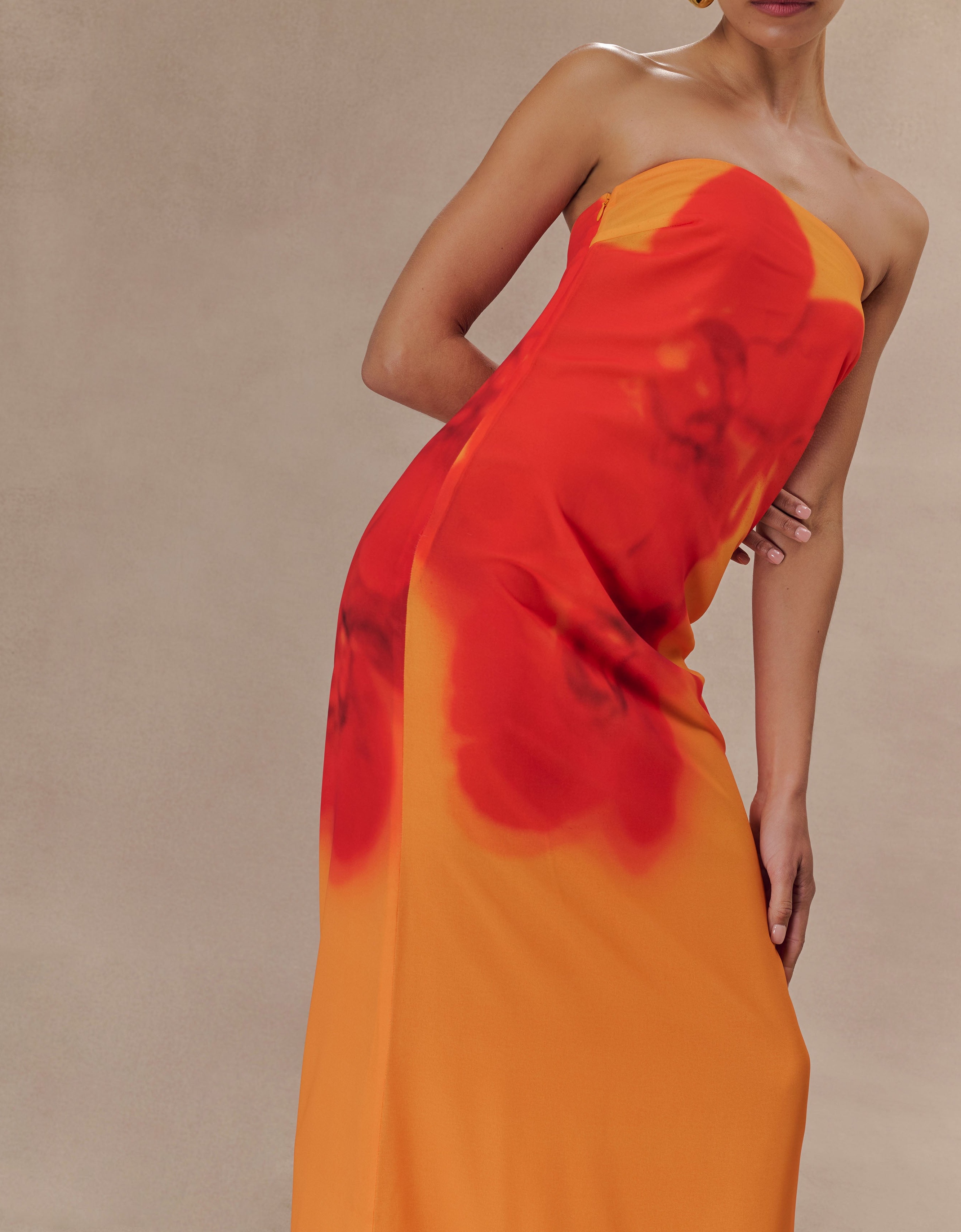 Print Strapless Chiffon Maxi Dress